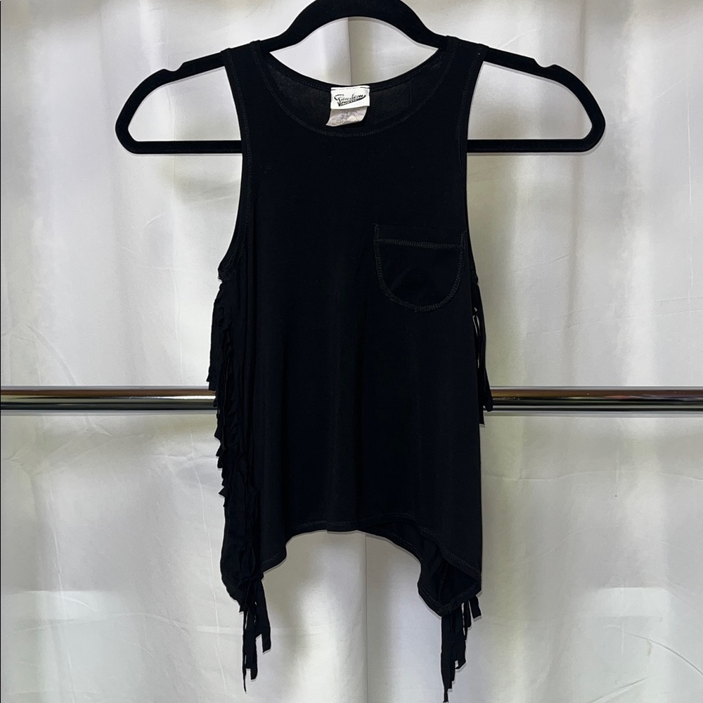 Random Hearts Girls Black Fringe Pocket Tunic Tank - size 6x
